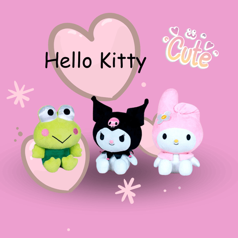 Lot de 3 peluches Hello Kitty - Keroppi, Kuromi, et My Melody (25 cm) - La Crypte Enchantée